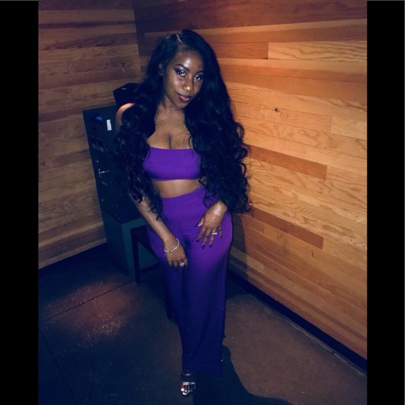purple bell bottom jumpsuit